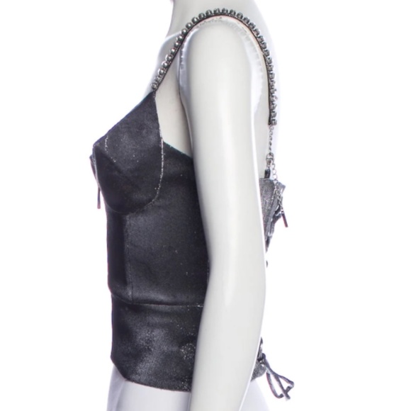 AREA V-Neck Sleeveless Silver Grey Party Crop Top Size S - Picture 7 of 8